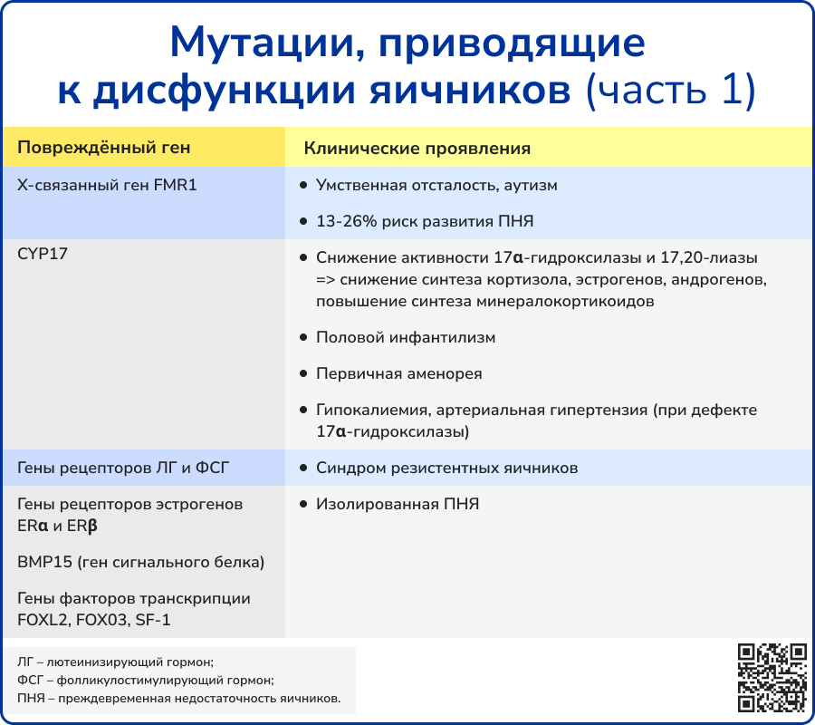 Мутации, приводящие к дисфункции яичников часть 1