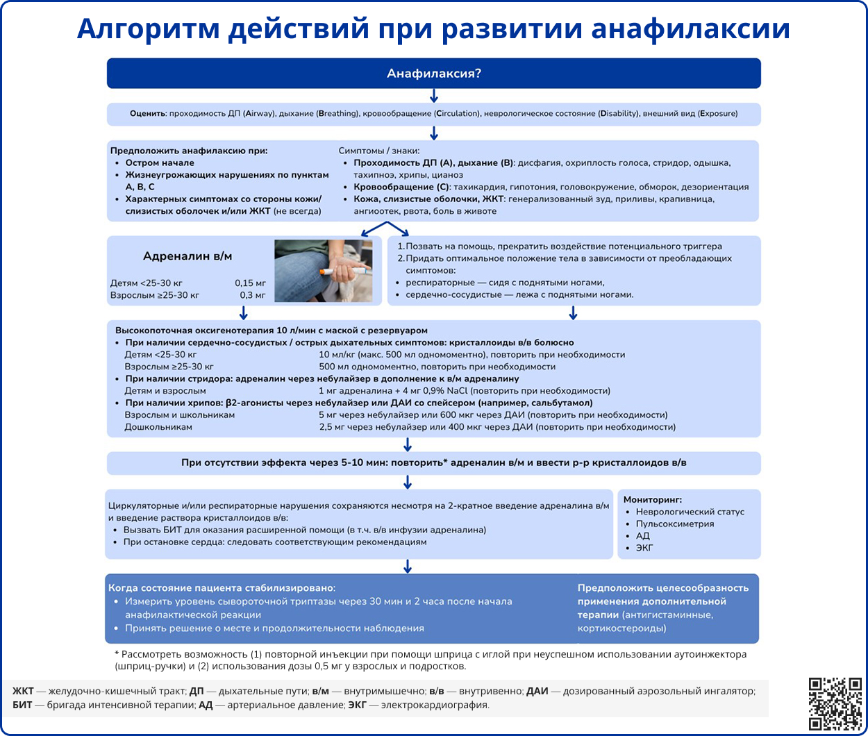 Алгоритм действий при развитии анафилаксии